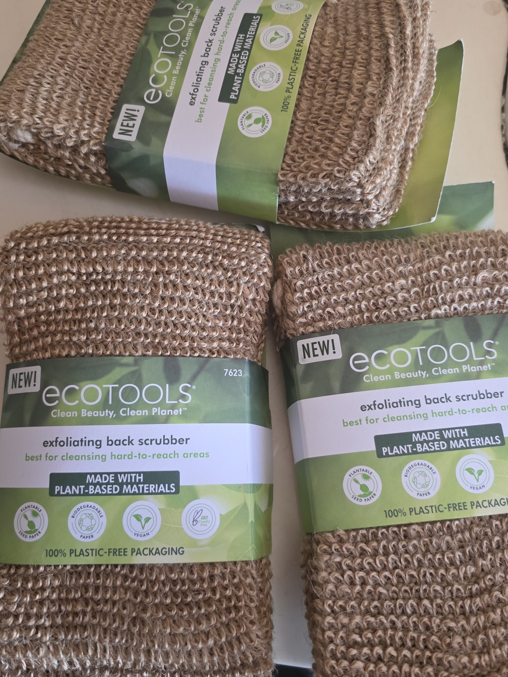 NEW, 3pcs ecotools Brown Exfoliating Back Scrubber - Plant-Based Fibers